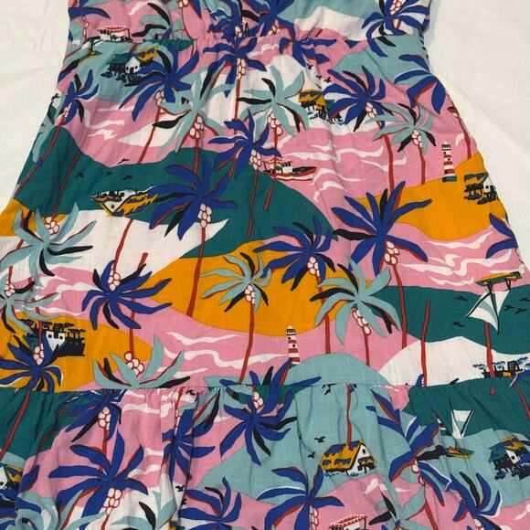 Sam Edelman Tropical Island Print Summer Dress Size 6 Tie Shoulders Palm Trees - Picture 8 of 10